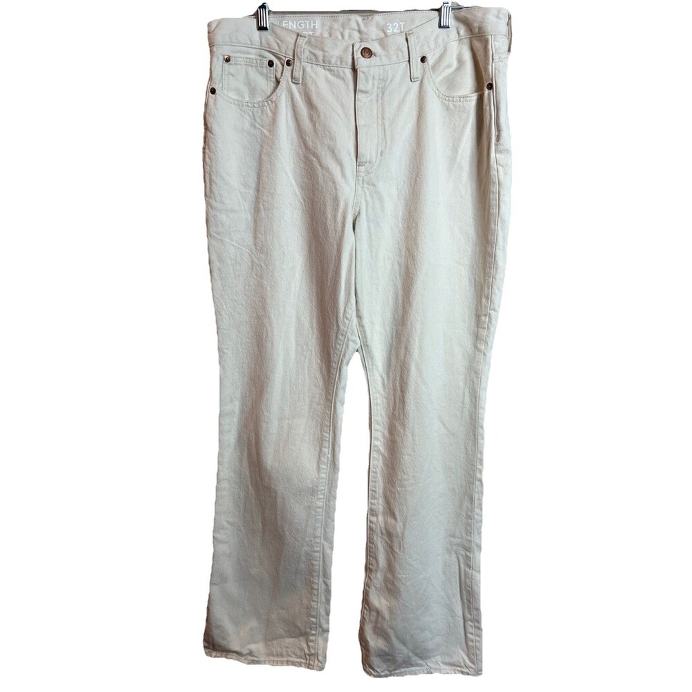 J Crew Full Length Demi Boot‎ Wide Leg denim Jeans ivory off white Size 32T